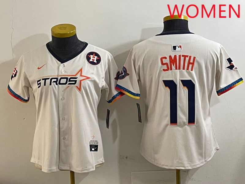 Women Houston Astros #11 Smith Cream Fourth generation Joint Name Nike 2025 MLB Jersey style 6